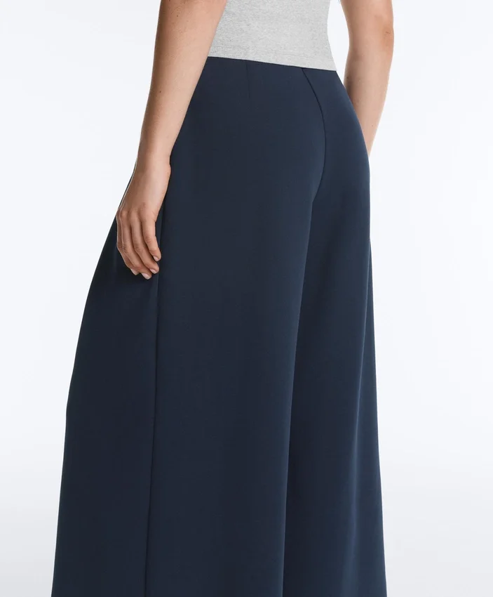 Pantalones de piqué de pierna ancha con algodón Pantalones de piqué de pierna ancha con algodón