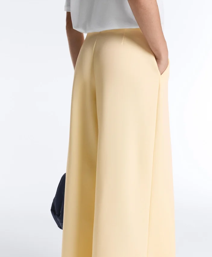 Pantalones de piqué de pierna ancha con algodón Pantalones de piqué de pierna ancha con algodón