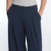 Pantalones de piqué de pierna ancha con algodón Pantalones de piqué de pierna ancha con algodón