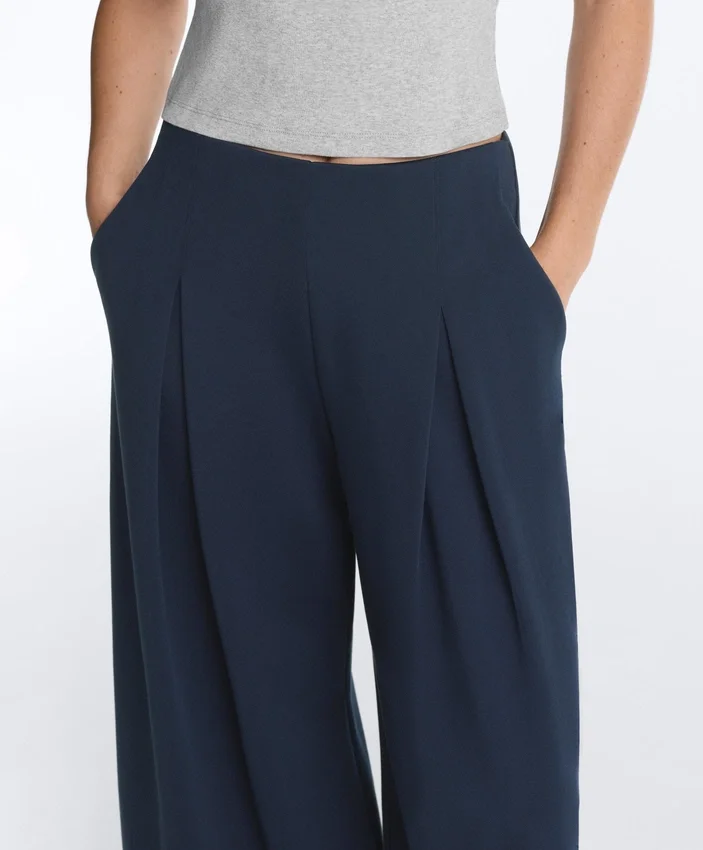 Pantalones de piqué de pierna ancha con algodón Pantalones de piqué de pierna ancha con algodón