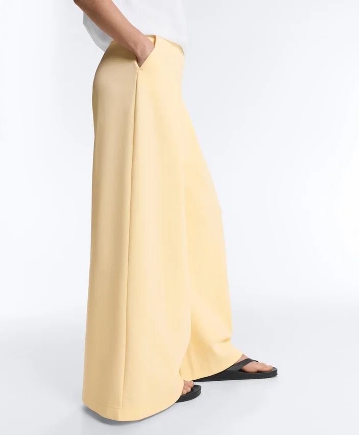 Pantalones de piqué de pierna ancha con algodón Pantalones de piqué de pierna ancha con algodón