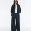 Pantalones de piqué de pierna ancha con algodón Pantalones de piqué de pierna ancha con algodón