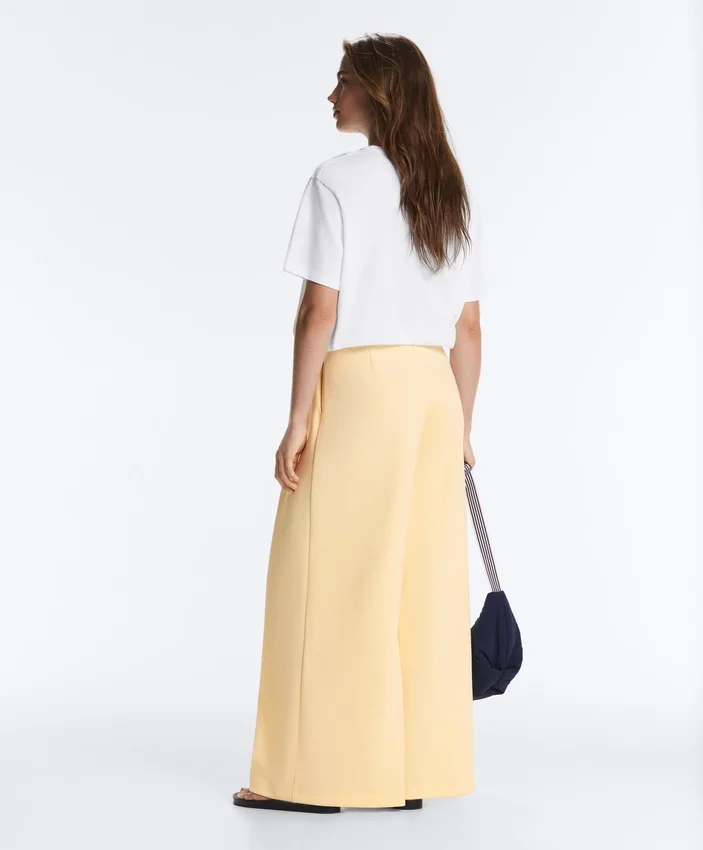 Pantalones de piqué de pierna ancha con algodón Pantalones de piqué de pierna ancha con algodón