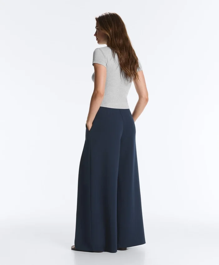 Pantalones de piqué de pierna ancha con algodón Pantalones de piqué de pierna ancha con algodón