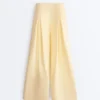 Pantalones de piqué de pierna ancha con algodón Pantalones de piqué de pierna ancha con algodón