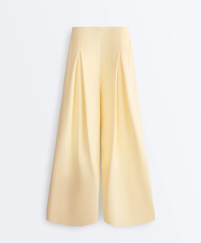 Pantalones de piqué de pierna ancha con algodón Pantalones de piqué de pierna ancha con algodón
