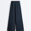 Pantalones de piqué de pierna ancha con algodón Pantalones de piqué de pierna ancha con algodón