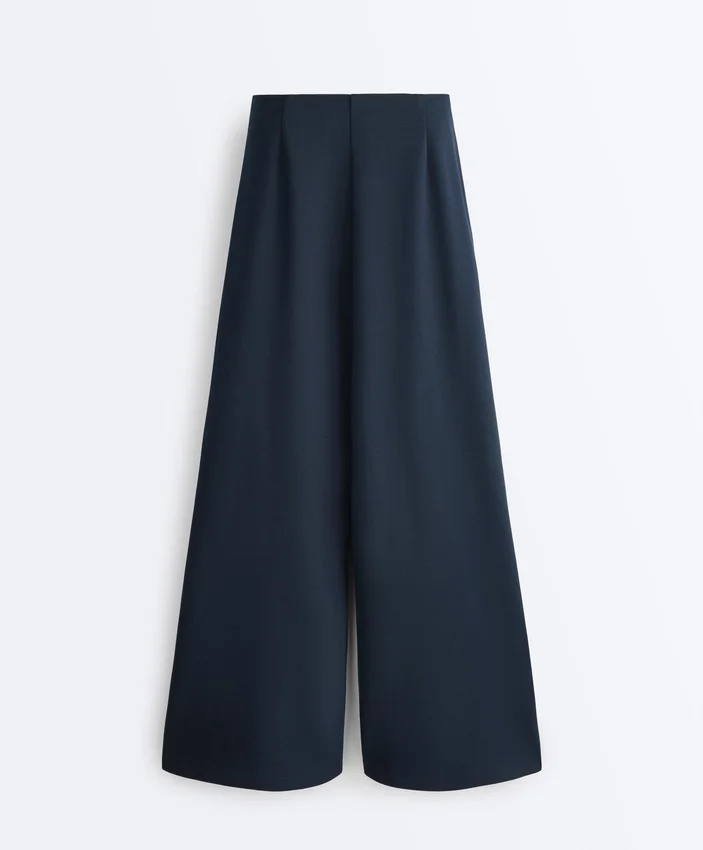 Pantalones de piqué de pierna ancha con algodón Pantalones de piqué de pierna ancha con algodón