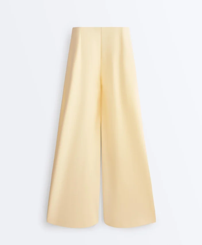 Pantalones de piqué de pierna ancha con algodón Pantalones de piqué de pierna ancha con algodón