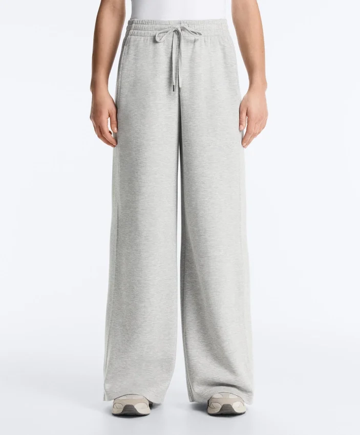 Pantalones de piqué jaspeado de corte recto Pantalones de piqué jaspeado de corte recto