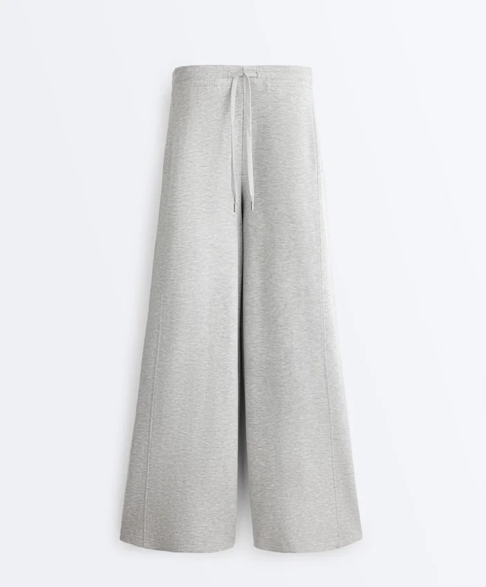 Pantalones de piqué jaspeado de corte recto Pantalones de piqué jaspeado de corte recto