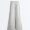 Pantalones de piqué jaspeado de corte recto Pantalones de piqué jaspeado de corte recto