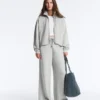 Pantalones de piqué jaspeado de corte recto Pantalones de piqué jaspeado de corte recto