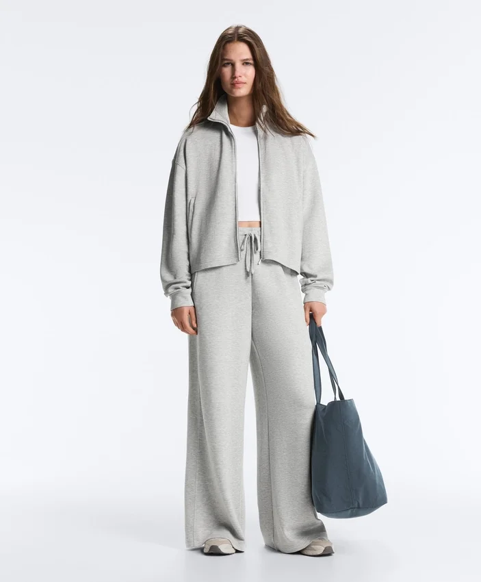 Pantalones de piqué jaspeado de corte recto Pantalones de piqué jaspeado de corte recto