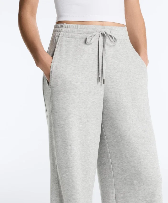 Pantalones de piqué jaspeado de corte recto Pantalones de piqué jaspeado de corte recto
