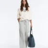 Pantalones de piqué jaspeado de corte recto Pantalones de piqué jaspeado de corte recto