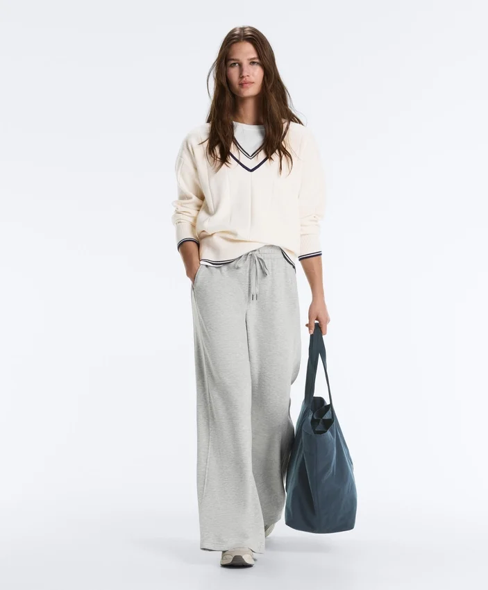 Pantalones de piqué jaspeado de corte recto Pantalones de piqué jaspeado de corte recto