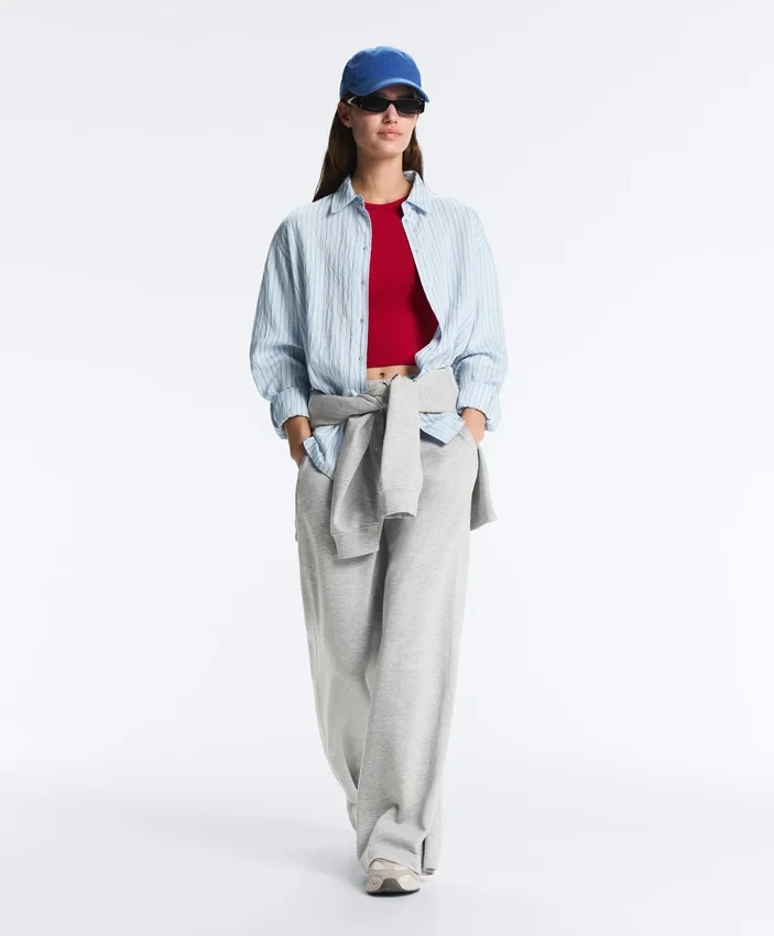Pantalones de piqué jaspeado de corte recto Pantalones de piqué jaspeado de corte recto