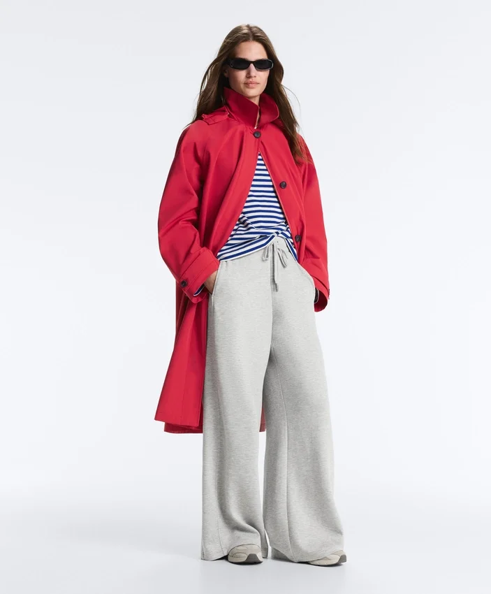 Pantalones de piqué jaspeado de corte recto Pantalones de piqué jaspeado de corte recto