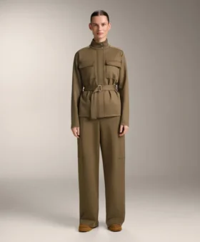 Pantalones de talle alto con efecto neopreno y corte recto
