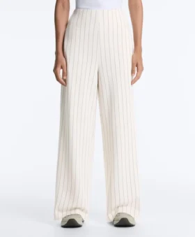 Pantalones de talle alto, pierna ancha y rayas finas de tacto Soft Touch