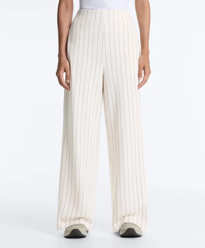 Pantalones de talle alto, pierna ancha y rayas finas de tacto Soft Touch Pantalones de talle alto, pierna ancha y rayas finas de tacto Soft Touch