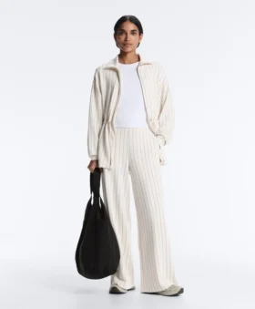 Pantalones de talle alto, pierna ancha y rayas finas de tacto Soft Touch