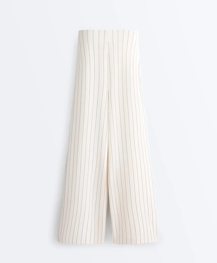Pantalones de talle alto, pierna ancha y rayas finas de tacto Soft Touch Pantalones de talle alto, pierna ancha y rayas finas de tacto Soft Touch