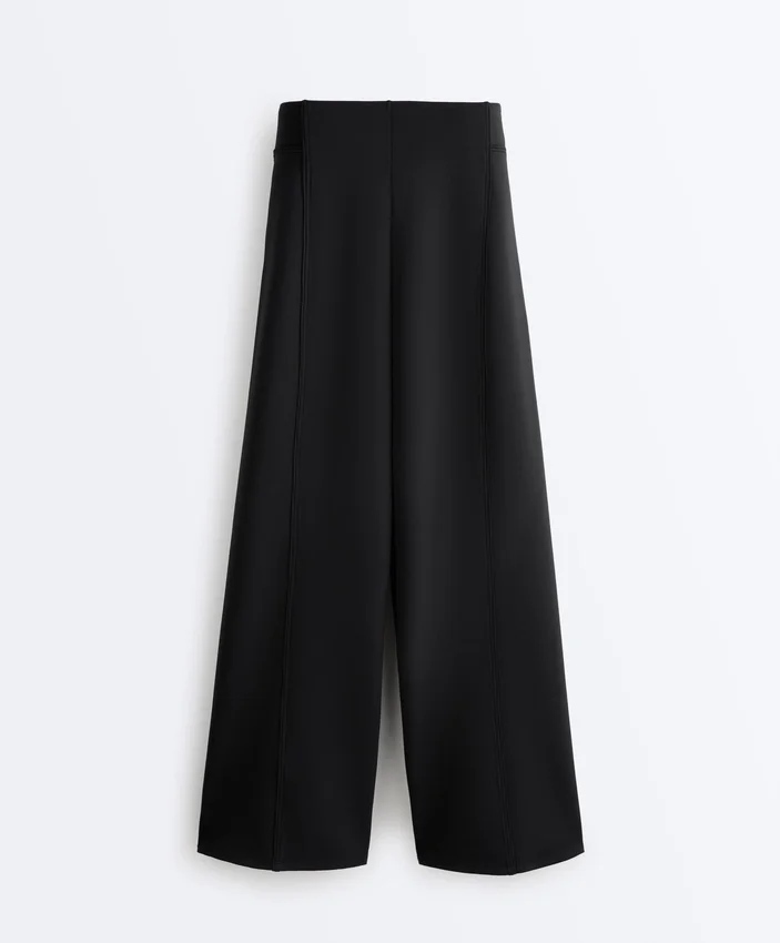 Pantalones de talle alto y pierna ancha con efecto neopreno Pantalones de talle alto y pierna ancha con efecto neopreno