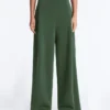 Pantalones de tiro alto de sarga y pierna ancha con pliegues Pantalones de tiro alto de sarga y pierna ancha con pliegues