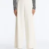 Pantalones de tiro alto de sarga y pierna ancha con pliegues Pantalones de tiro alto de sarga y pierna ancha con pliegues