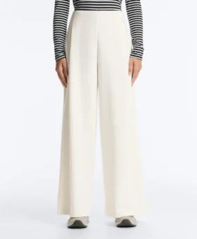 Pantalones de tiro alto de sarga y pierna ancha con pliegues
