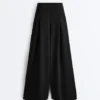 Pantalones largos de pierna ancha con modal Soft Touch y pliegues