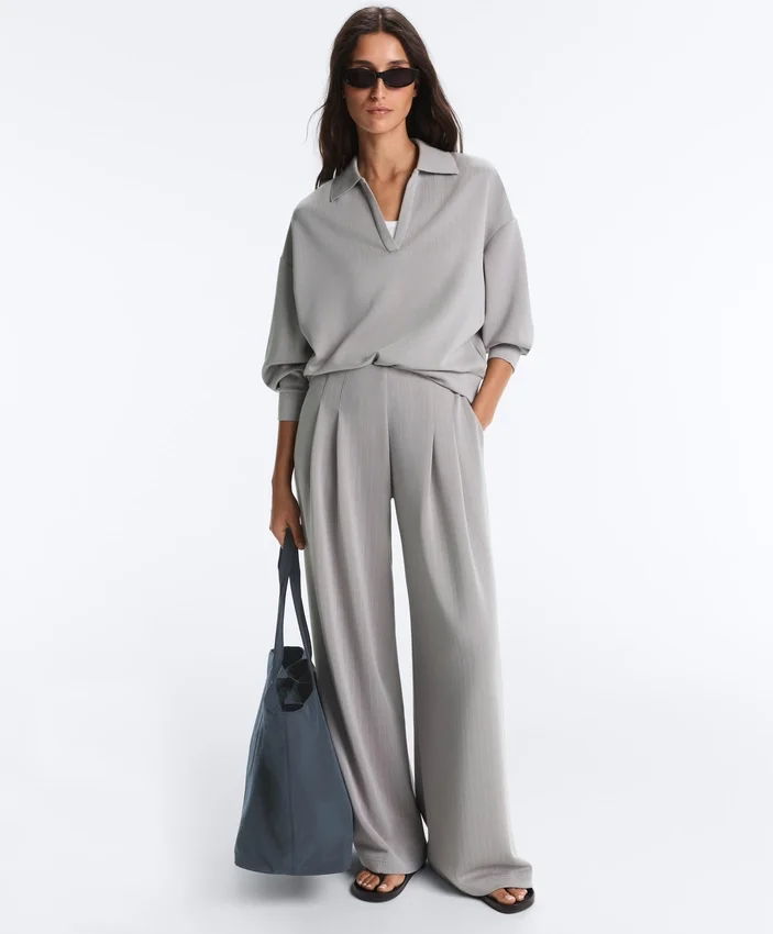 Pantalones largos plisados con modal Soft Touch Pantalones largos plisados con modal Soft Touch