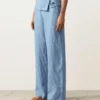 Pantalones rectos 100 % lino con cintura con vuelta Pantalones rectos 100 % lino con cintura con vuelta
