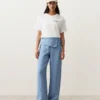 Pantalones rectos 100 % lino con cintura con vuelta Pantalones rectos 100 % lino con cintura con vuelta