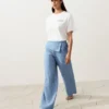 Pantalones rectos 100 % lino con cintura con vuelta Pantalones rectos 100 % lino con cintura con vuelta