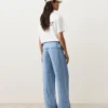 Pantalones rectos 100 % lino con cintura con vuelta Pantalones rectos 100 % lino con cintura con vuelta