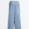 Pantalones rectos 100 % lino con cintura con vuelta Pantalones rectos 100 % lino con cintura con vuelta