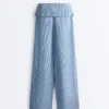 Pantalones rectos 100 % lino con cintura con vuelta Pantalones rectos 100 % lino con cintura con vuelta