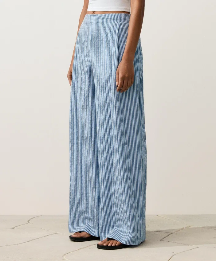 Pantalones rectos a rayas de mezcla de algodón Pantalones rectos a rayas de mezcla de algodón