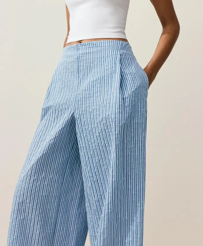 Pantalones rectos a rayas de mezcla de algodón Pantalones rectos a rayas de mezcla de algodón