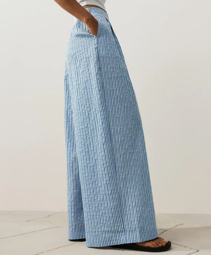 Pantalones rectos a rayas de mezcla de algodón Pantalones rectos a rayas de mezcla de algodón