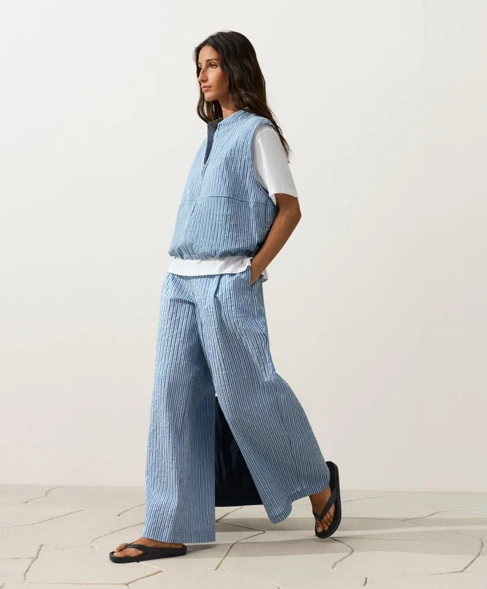 Pantalones rectos a rayas de mezcla de algodón Pantalones rectos a rayas de mezcla de algodón