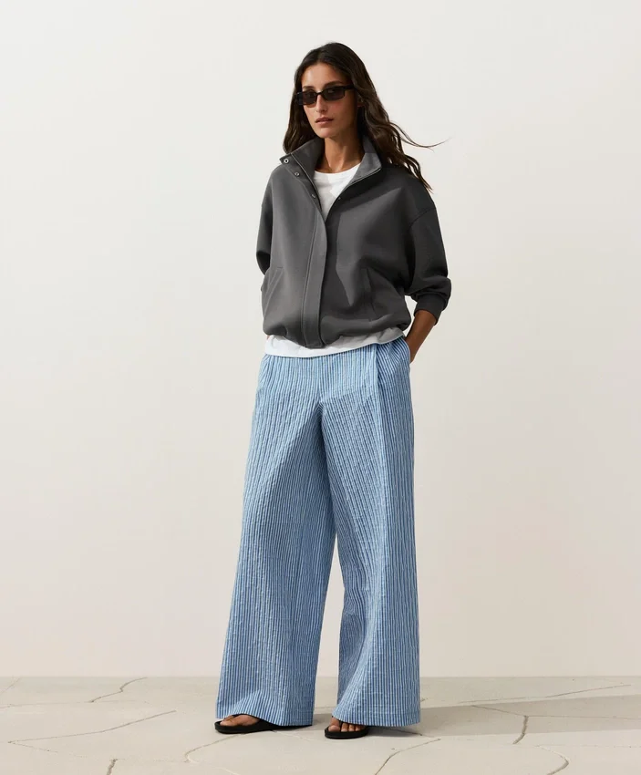 Pantalones rectos a rayas de mezcla de algodón Pantalones rectos a rayas de mezcla de algodón