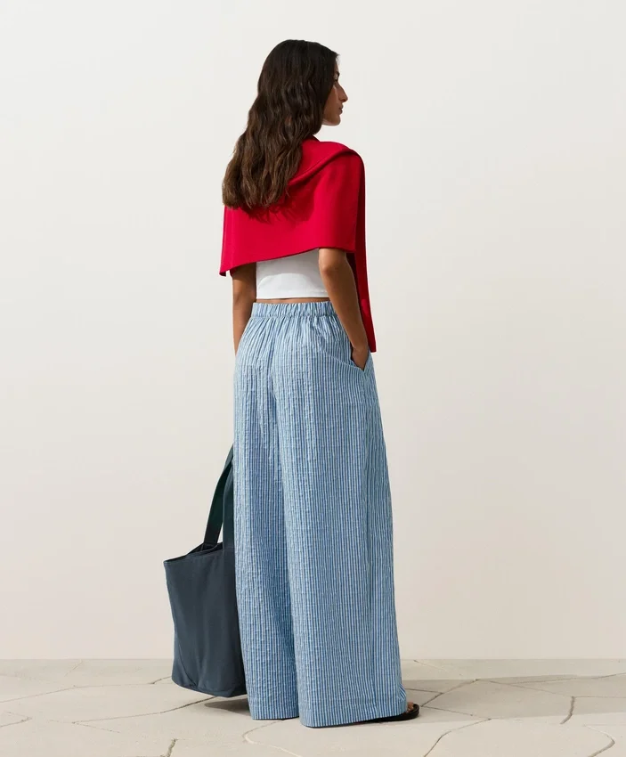 Pantalones rectos a rayas de mezcla de algodón Pantalones rectos a rayas de mezcla de algodón