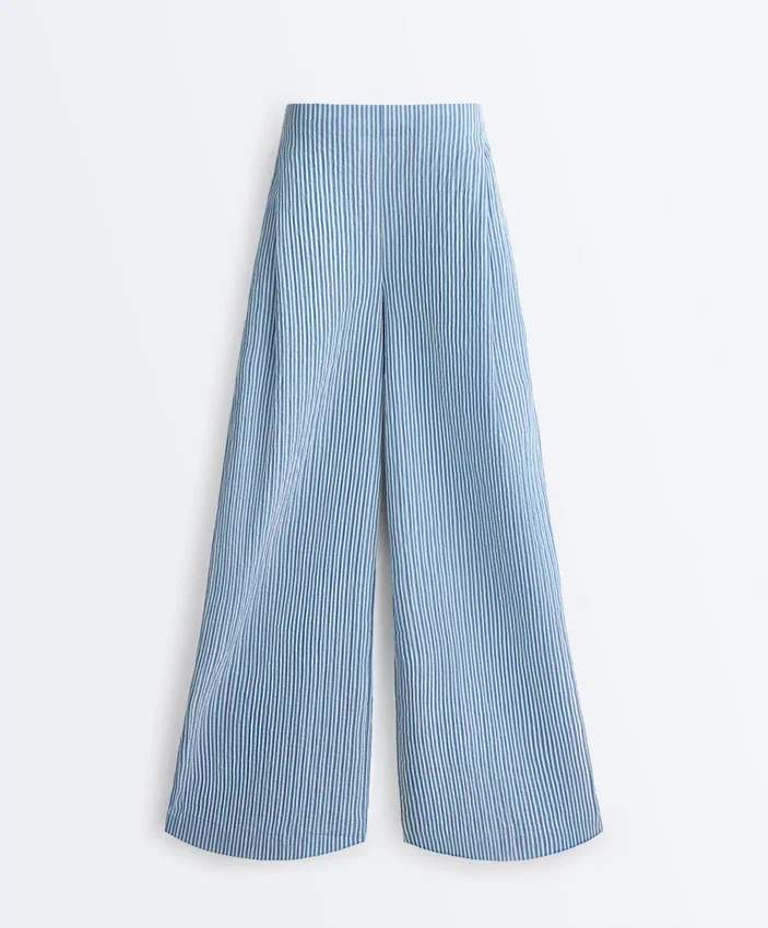 Pantalones rectos a rayas de mezcla de algodón Pantalones rectos a rayas de mezcla de algodón