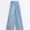 Pantalones rectos a rayas de mezcla de algodón Pantalones rectos a rayas de mezcla de algodón
