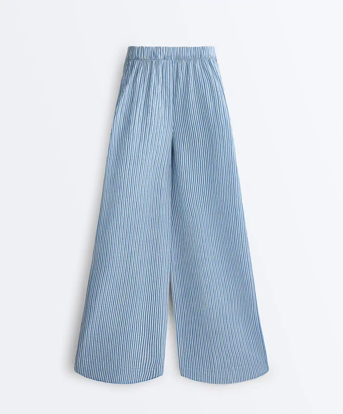 Pantalones rectos a rayas de mezcla de algodón Pantalones rectos a rayas de mezcla de algodón