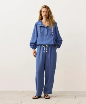 Pantalones rectos de mezcla de lyocell y 24 % de lino